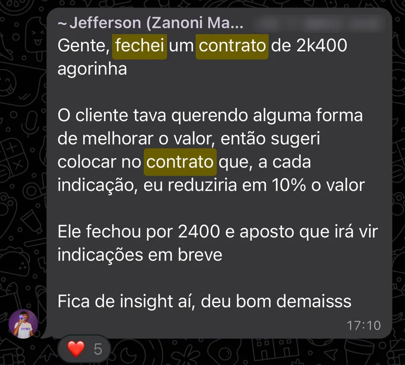 Print: contrato de R$2.400 com desconto por indicação